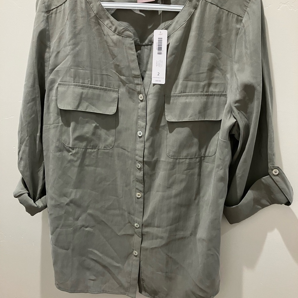 Chico's Women Silky Cic Easy Utility Button-Front Blouse Vetiver